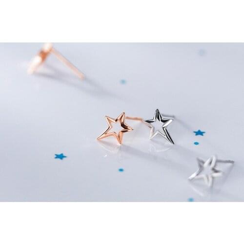 Real 925 Sterling Silver Simple Star Stud Earrings Small Irregular Hollow Star Earrings for Women Girls