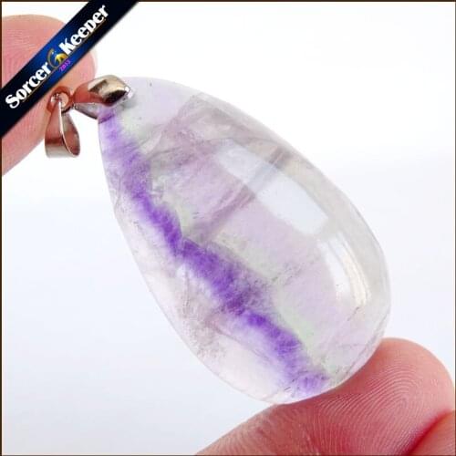 Natural Rainbow & Green Mineral Fluorite Polished Pendant DIY Womens Colorful Quartz Crystal Necklace Specimen Healing QS703