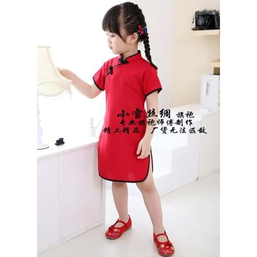 New Year Chinese Girls Dress Solid Pink Baby Girl Clothes QIPAO Cheongsam Cotton Traditional Dresses 2019 Newest