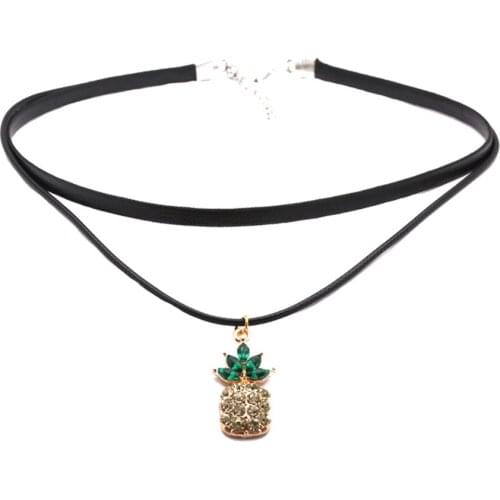 Cute Pineapple Shape Choker Necklaces For Women Full Crystal Fruit Jewelry Necklace Chokers Colar Double Chain Collares Collier