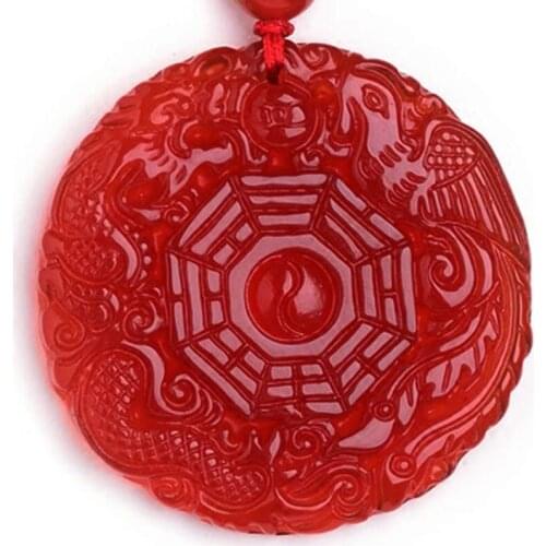 Natural Red Agates Pendant Necklace Yin Yang Pendant Female Dragon And Phoenix TaiChi Bagua Men Crystal Jades Jewelry Pendant
