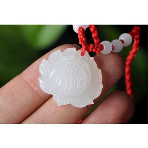 Natural Afghan pendant white jadeite snow lotus pendant hanging pendant necklace