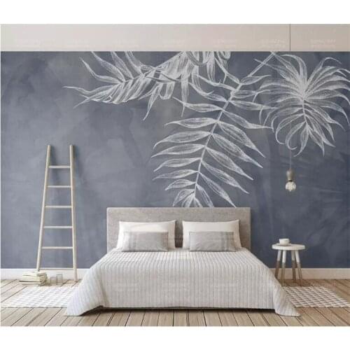 Custom wallpaper navy blue 3d photo mural elegant North European style leaf texture TV background wallpaper Original Image
