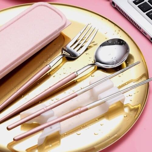 Stainless Steel Portable tableware adult student tableware travel lunch box 3 sets fork chopsticks set