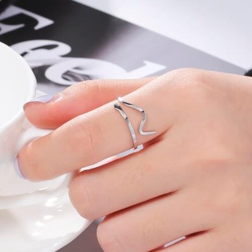 Skyrim Summer Minimalist Wave Ring for Women Girls Simple Stainless Steel Adjustable Finger Ring 2021 Trendy Jewelry Friend Gift