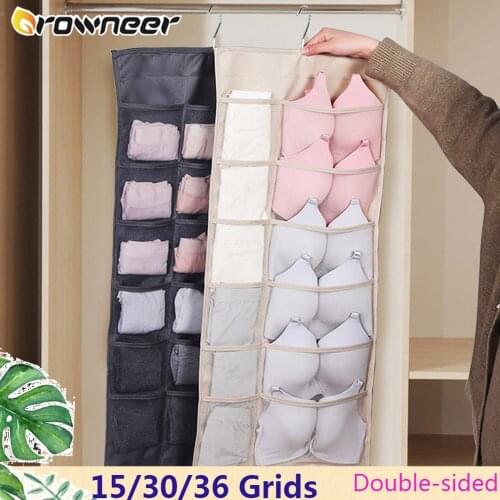 15/30/36grids Double-sided Hanging Underwear Storage Bag Large Capacity Foldable Dustproof Pocket Non-woven Clothes Organization