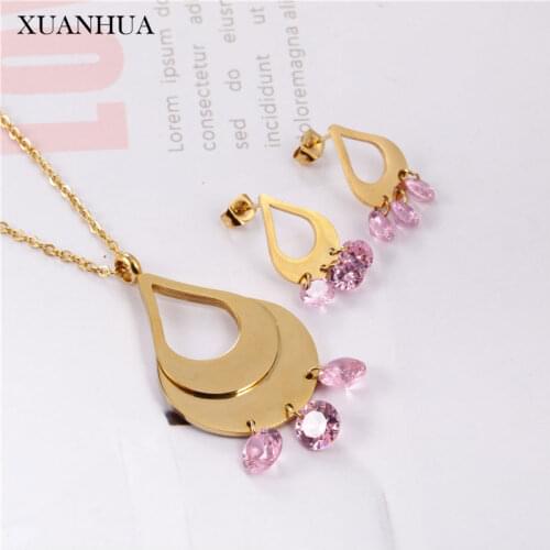 XUANHA Stainless Steel Jewelry Sets Zircon Geometric Necklace Earrings Set Gifts For Women Fashion Jewelry Accessories
