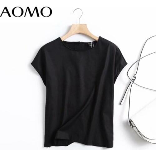 AOMO 2021 Women High Quality Oversized Black T Shirt Short Sleeve O Neck Tees Ladies Casual Tee Shirt Street Wear Top 4C103A