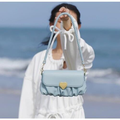 Ladies lattice pearl chain messenger bag designer blue round barrel shoulder bag handbag fresh and sweet wallet