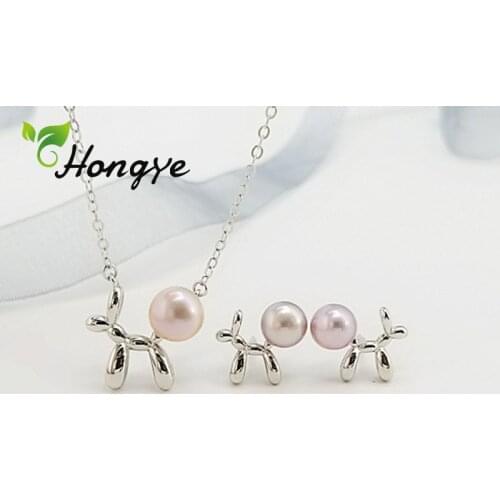Hongye Natural Pearl Set Silver 925 Pendant Necklaces for Women Lovely 2 Colors Costume Jewelry Set Bridal Wedding Jewelry Studs