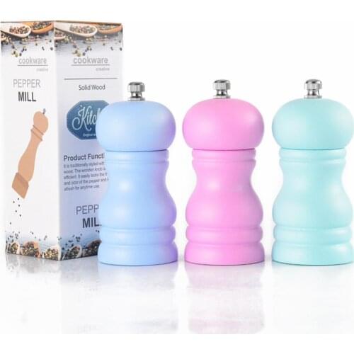 1pc Manual Wooden Pepper Grinder Household Ceramic Core Pepper Mill Salt Container Kitchen Gadget for Home (Blue)