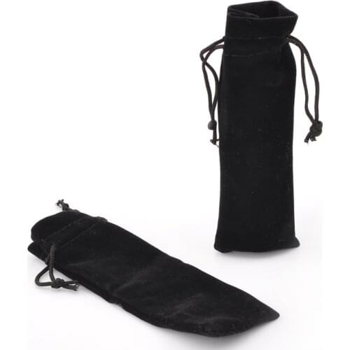 10PCs Black Velvet Drawstring Pouches Jewelry Gift Bags Elastic Opening Solid Color Storage Bag 15.5x5.5cm Hot Sale