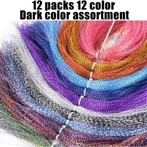 Maximumcatch 12Packs Fly Fishing Twisted Flashabou Holographic Tinsel Tying Crystal Flash String Jig Hook Lure Making Materials