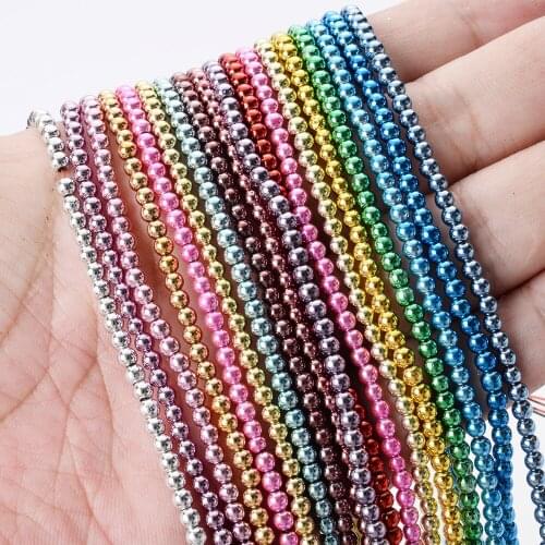 Natural Stone Beads Plating Hematite Round Loose Spacer Bead for Jewelry Making DIY Bracelet Necklace Accessories 3mm 140pcs