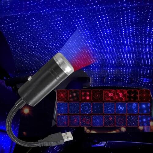 24 Lighting Effects Car Roof Ambient Light Voice Control Romantic USB Night Atmosphere Lamp Home Decoration Projector Light