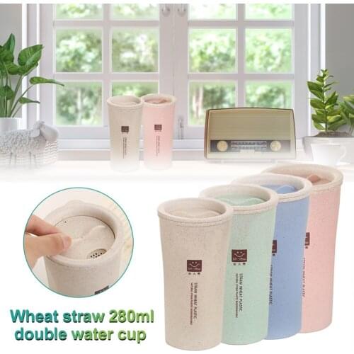 280ML Eco-friendly Unbreakable Reusable Drinking Cup Two-layer Insulation Wheat Fiber Straw Coffee Cup Travel Mug Leak-proof