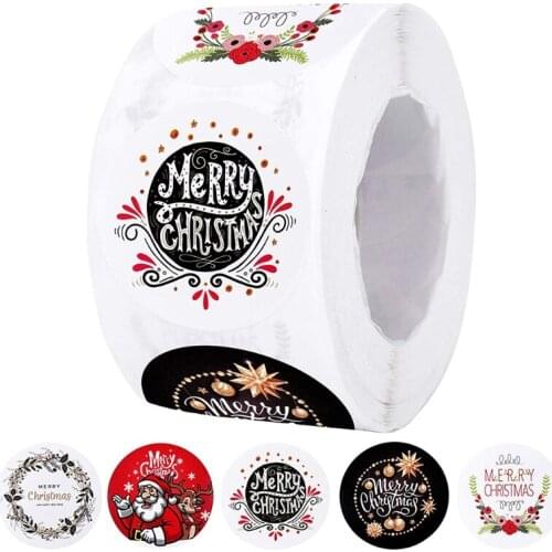 Christmas Label Stickers Roll 500 Pcs Adhesive Xmas Circle Stickers Christmas Parties Decorations Cards Making Supplies