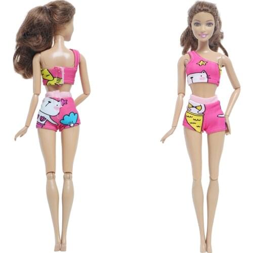 BJDBUS 1 Set Doll Swimsuit One Shoulder Pink Summer Beach Bikini Swimming Bathing Swimwear Clothes for Barbie Doll House Toys