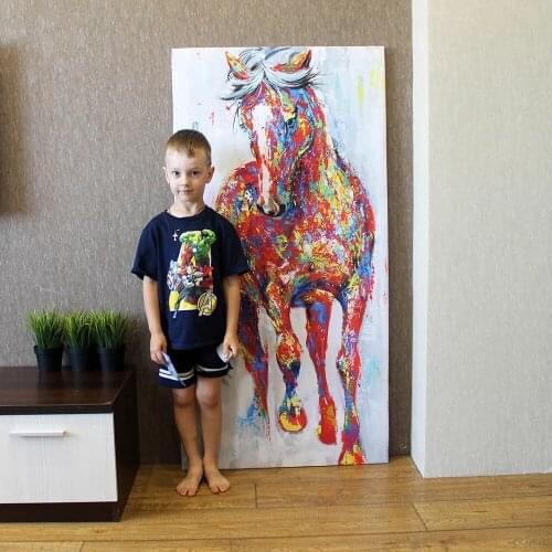 Larger Original Running Horse Oil Paintings Wall Art Colorful Animal Posters Wall Picture For Living Room Home Decor
