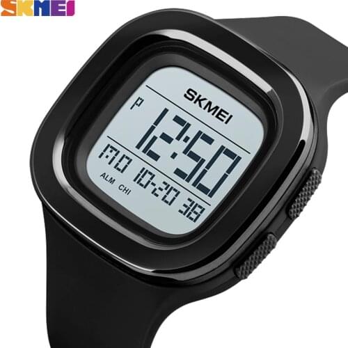SKMEI Square Digital Watches For Mens Chrono Stopwatch Men Wristwatch 2 Time 12/24 Hour Clock PU Band Digital Sport Watch 1580
