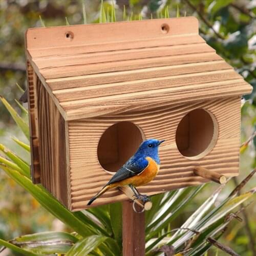 Wooden Nesting Cage Bird House Hut Bird House Breeding Cage Box Feeding Nest Birdhouse Home Outdoor Solid Wood Birds Shelter