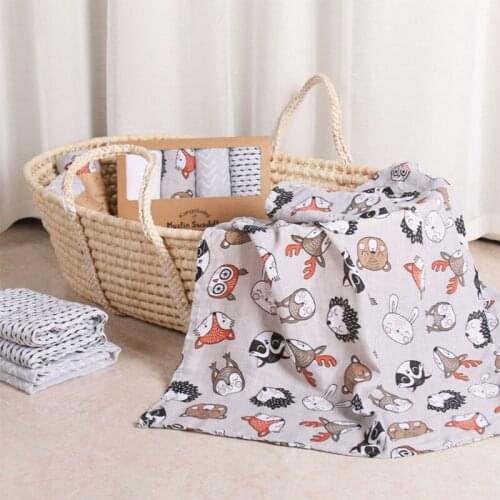 120x120cm Baby Muslin Pure Cotton Receiving Blanket Infants Printed Swaddling Wrap Sleepsack Towel Stroller Cover for Newborn