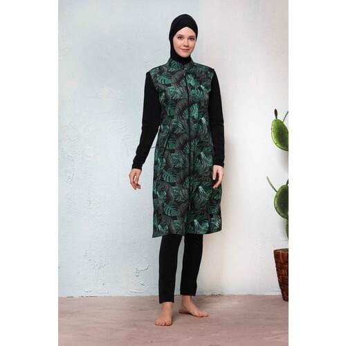 Jowl Game Women Tropical Print Black Hijab swimwear