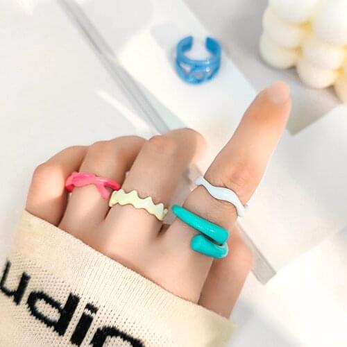 FACEINS Trendy Ring Fresh Color Index Finger Ring Spring Color Geometric Ring Female Personality Niche Design Rings Jewelry