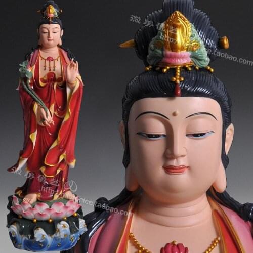 21 inch color red cross put Ephraim mahasthamaprapta Sam west of Dehua porcelain Guanyin Buddha ornaments