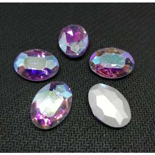 Crystal violet AB Oval Crystal Glass Sewing Rhinestones Pointback DIY Wedding Dress and Bag 10*14 13*18