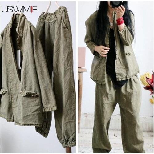 2020 Winter Jacket Women Literary Simple Single Button Solid Color Long Sleeve Stand Collar Loose Joker Suit USWMIE