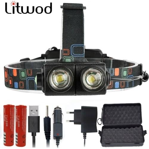Litwod z202602 2000 Lumen 2pcs CREE XM-L T6 LED Head Lamp Flashlight Lanterna 4 Model Led Headlight Headlamp For Camping light