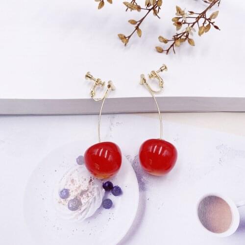 Minar Sweet Real Dye Flower Resin Cherry Earrings for Women Girls Green Yellow Color Fruit Clip Earrings Korean Party Jewelry