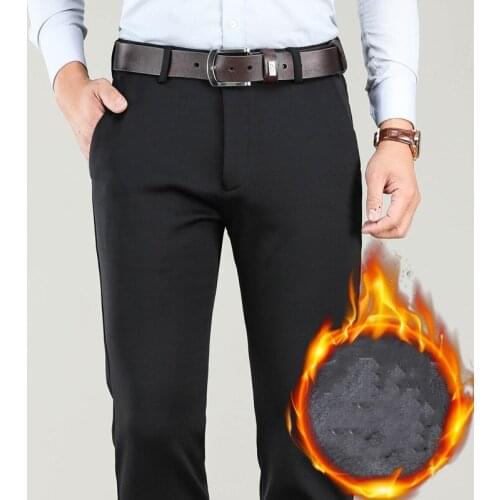 Autumn and winter new style plus size casual pants Warm stretch business mens clothing Plus velvet thickening Straight trousers