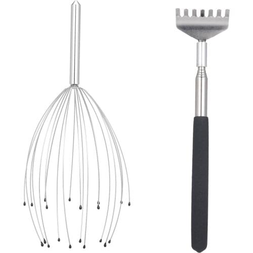 Body Massage Kit Scalp Massager & Telescopic Back Scratcher Handheld Head Massager Scratcher for Scalp Stimulation&Stress Relief