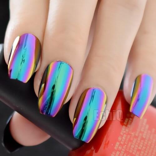 Ballerina Coffin Nails Mirror Chrome False Nail Solid Reflection Magic Mirror Effect Green Purple Holo Fake Nails Tips