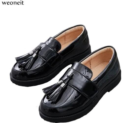 Weoneit New Girls Princess Leather Shoes for Kids Dress Shoes School Flat Shoes Black Wine Red Princess Student Party Dance Shoe