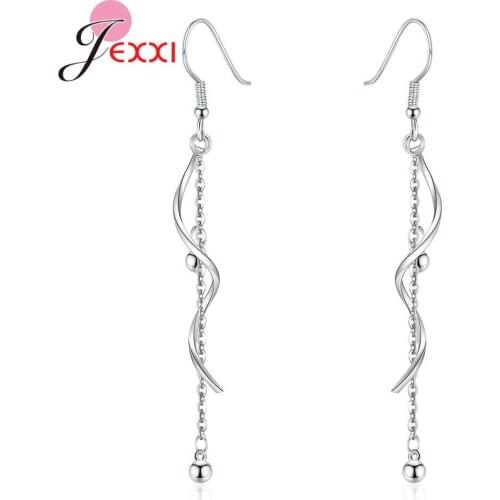 New Fashion Long Tassel Earrings Chains Shape 925 Sterling Silver Drop Dangle Earrings for Women Party Bijoux Jewelry