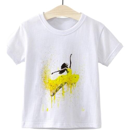 Girls Clothes Dancer Ballet Cartoon Print Children T-shirt Loose Kids Pop T Shirt Summer Children beautiful Cheap Футболки