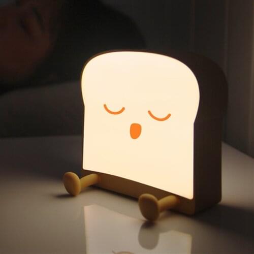 Individaul Cute Toast Night Light with Vibration Switch USB Charging As Gift Mobile Phone Bracket Girls/Boys Room bedroom decor
