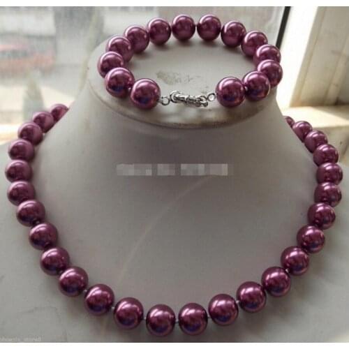 Wholesale12mm Dark Rose South Sea Shell Pearl Necklace Bracelet Set