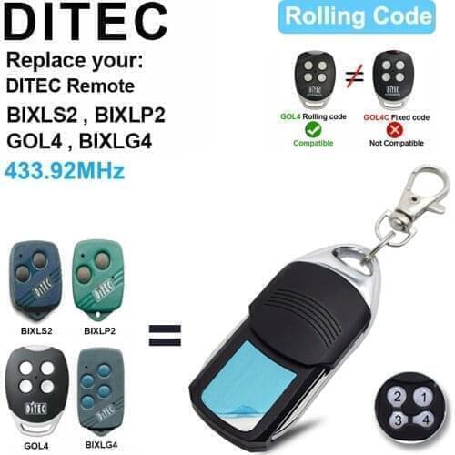 DITEC Rolling Code Remote Control For DITEC GOL4 BIXLP2 BIXLS2 BIXLG4 Garage Gate Door Opener remote Transmitter