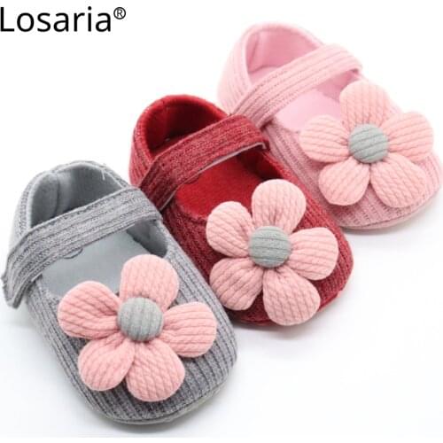 Losaria Toddler Sandals for Girls 0-18 Months Flexible Bending Flower Baby Shoes Anti-slip Winter Newborn Footwear 5 Colors