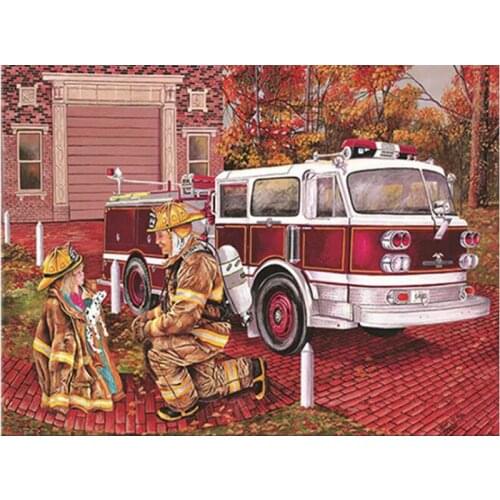 DIY Resin Square Round Mosaic Diamond Painting Fire Fighter Car 5D Cross Stitch Kits Diamond Embroidery For Room Decoration C898