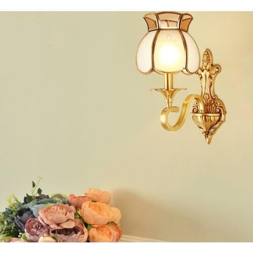 Modern Outdoor European Copper Wall Lamp Single/Double Head Hallway Light Bedroom Brass Glass Wall Sconce AC 100% Guaranteed