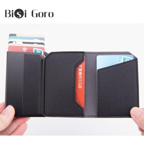 BISI GORO 2020 Anti-theft Smart Wallet Carbon Fiber Credit Card Holder RFID Pop-up Clutch Multi Men and Women Unisex Card Case