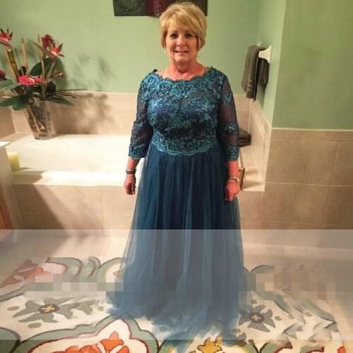 2020 Plus Size Mother Of The Bride Dresses lace bodice 3/4 Sleeves A Line Floor Length Formal Evening Gowns for Wedding Party