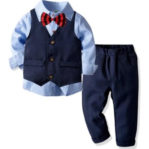 Spring 2021 baby boy long-sleeved shirtGentleman bow tie vest Trouser suit Party suit formal wear