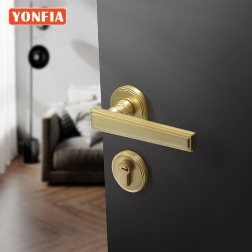 YONFIA 8051 Luxury Modern Door Handle On Rose Gold Home Room Door Handle For Interior Wood Door Mortise Lever Door Lock Set