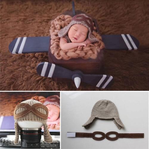 2020 Knit Crochet Baby Hat For Boys Newborn Baby Toddler Infant Photo Prop Photography Pilot-Style Baby Knitted Cap Outfit Set